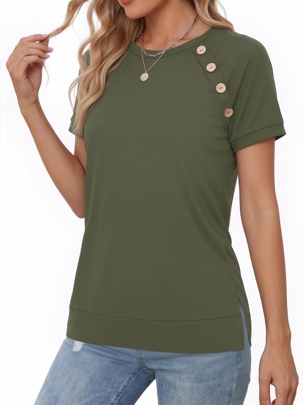 NWT Sage Green Button-Accent Women’s Tee - Size Small